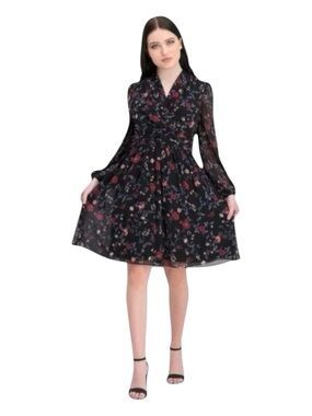 GAL MEETS GLAM Londyn Black Cherry Floral Ruffle Mini Dress, Size 8.
